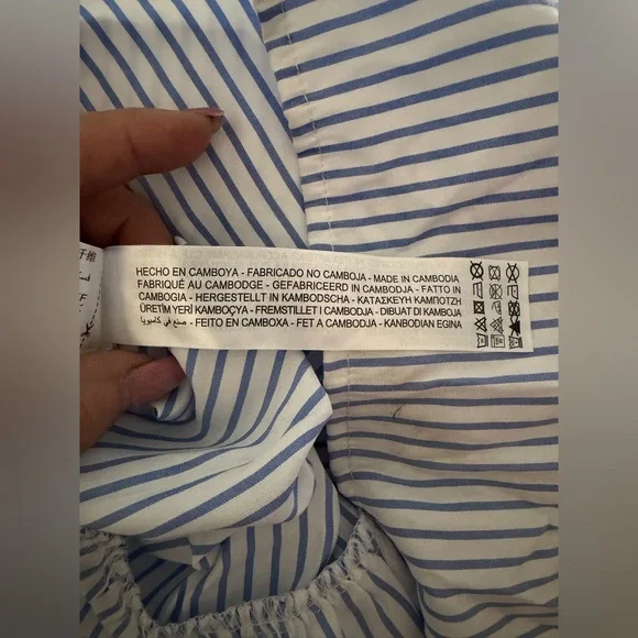 Zara NWOT Women’s Blue & White Vertical Striped Tiered Mini Dress, Size Large. - Picture 5 of 11